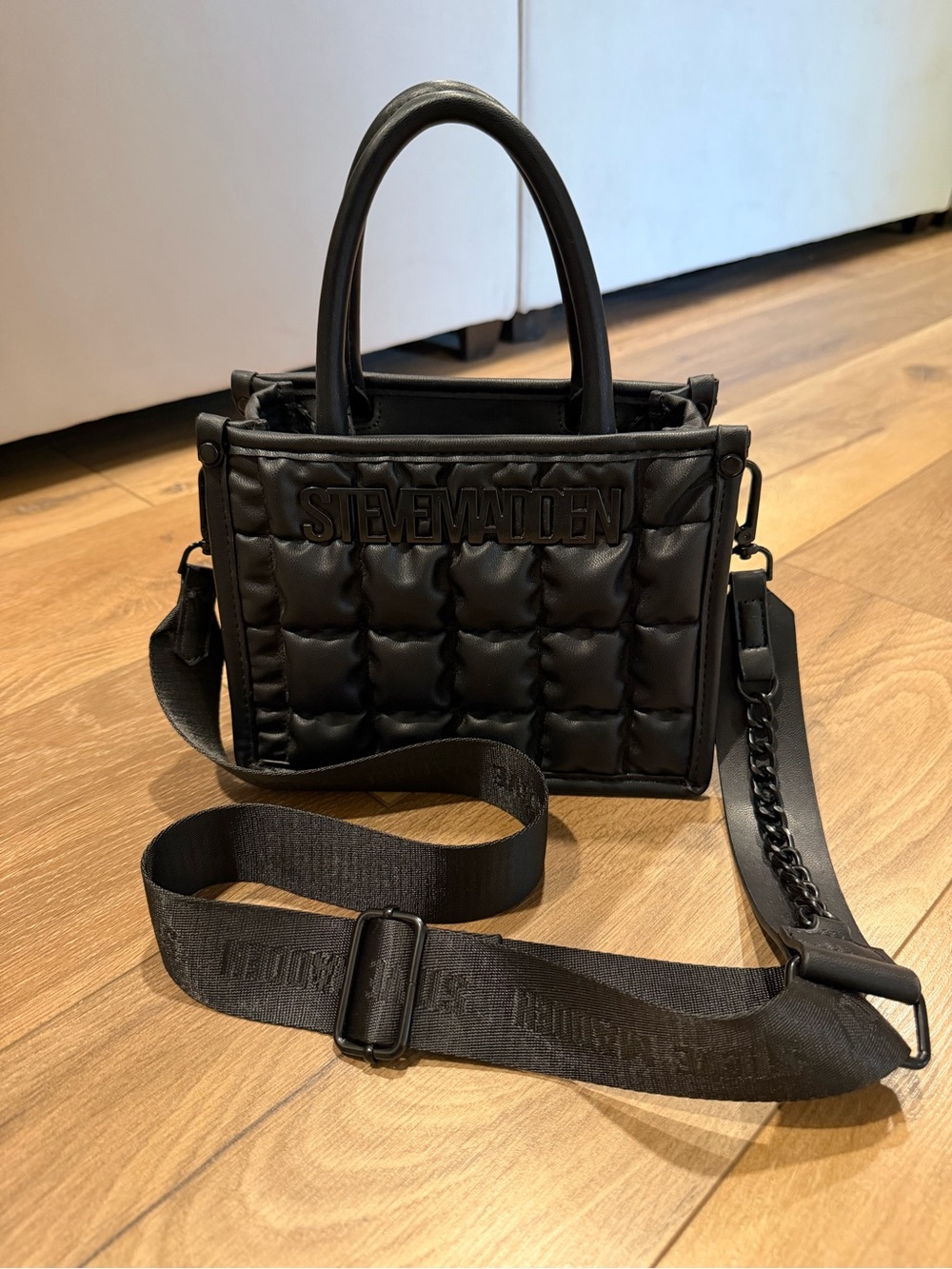 Steve Madden Black Quilted Mini Crossbody Tote
